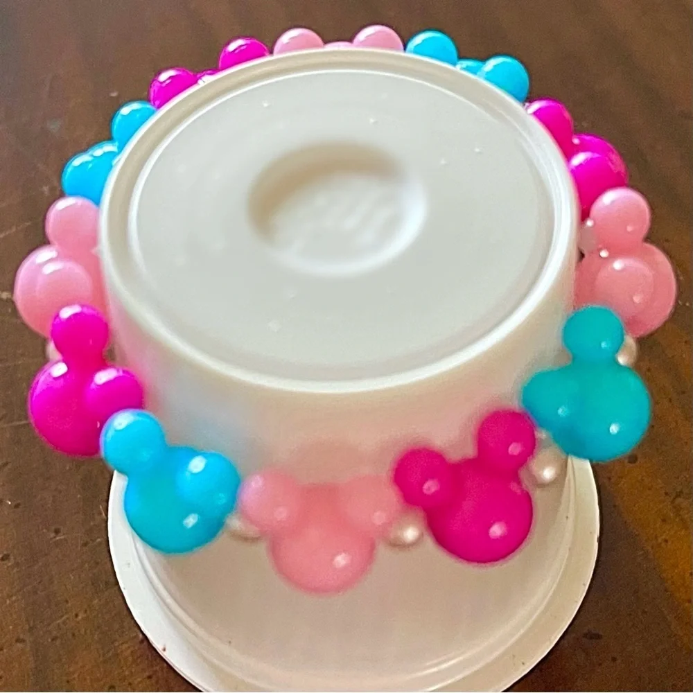 Stretch Bracelet w/ Pink & Turquoise Mickey Mouse Charms & Pearl Beads!